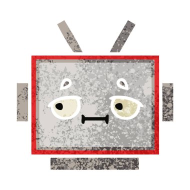 Retro illüstrasyon tarzı çizgi film robot baş