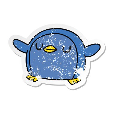 sıkıntılı etiket çizgi film illüstrasyon kawaii bir sevimli penguen