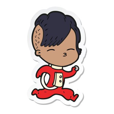 bir çizgi film kızın uzay giysisi içinde etiket