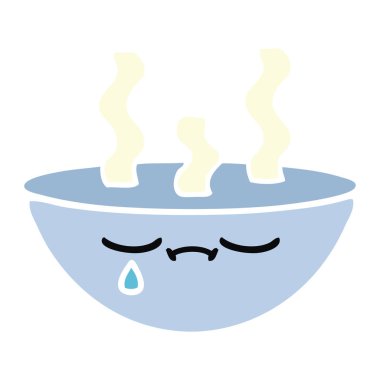 bir kase sıcak çorba düz renk retro karikatür