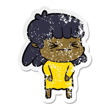 bir çizgi film kızgın kızın sıkıntılı etiket