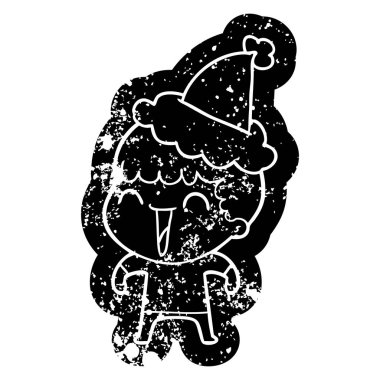 Noel Baba şapkası giyen mutlu bir adamın ilginç karikatür sıkıntılı simgesi