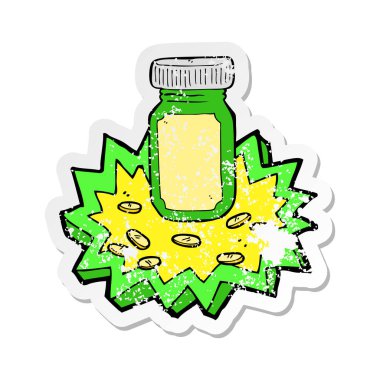 Retro sıkıntılı etiket, bir çizgi film kavanozu hap