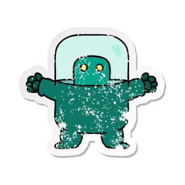 sıkıntılı etiket karikatür doodle bir uzaylı bir takım