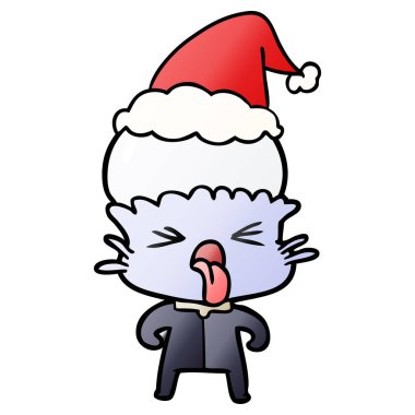 Noel Baba şapkası giyen bir uzaylı degrade çizgi film garip el çekilmiş