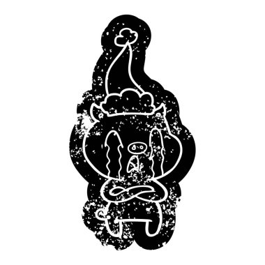 domuz ilginç karikatür sıkıntılı simgesini giyen Noel Baba şapkası ağlıyor