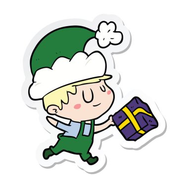 etiket bir karikatür mutlu Noel Elf