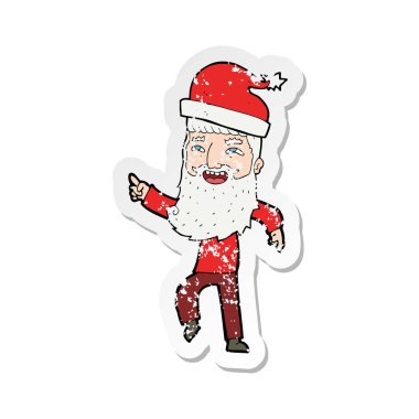 bir çizgi film hipster Retro sıkıntılı etiket Noel Baba