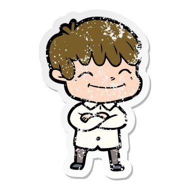 sıkıntılı etiket bir karikatür mutlu çocuk