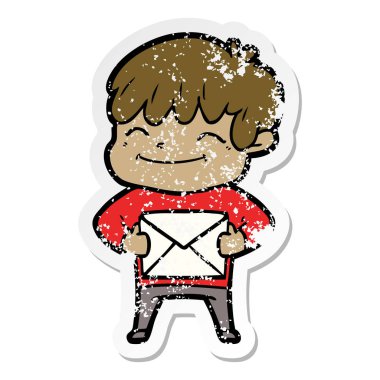 sıkıntılı etiket bir karikatür mutlu çocuk