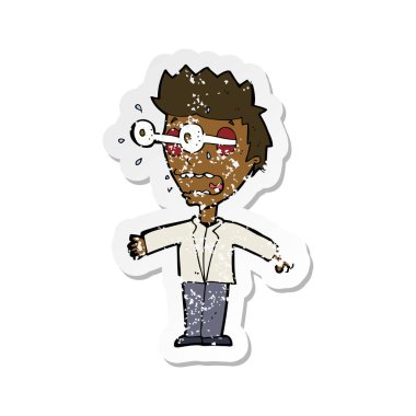 Retro etiket adam bakan bir karikatür sıkıntılı