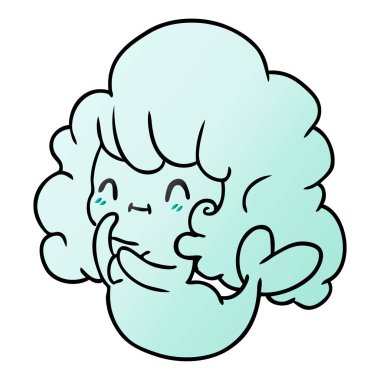 Degrade çizgi film illüstrasyon kawaii sevimli hayalet deniz kızı