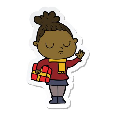 etiket bir çizgi film sakin kadın