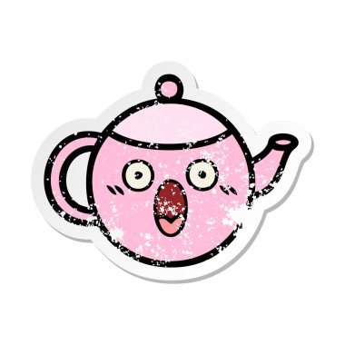 sevimli çizgi çaydanlık sıkıntılı etiket