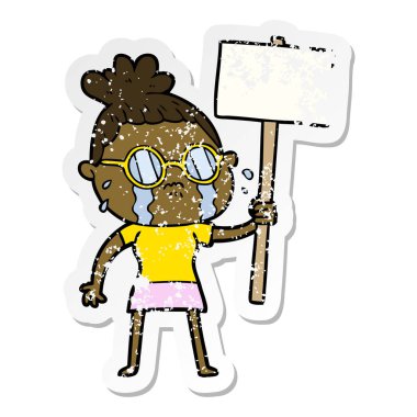 ağlayan kadın gözlük takan bir karikatür sıkıntılı etiket