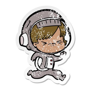 bir çizgi film astronot kadının sıkıntılı etiket