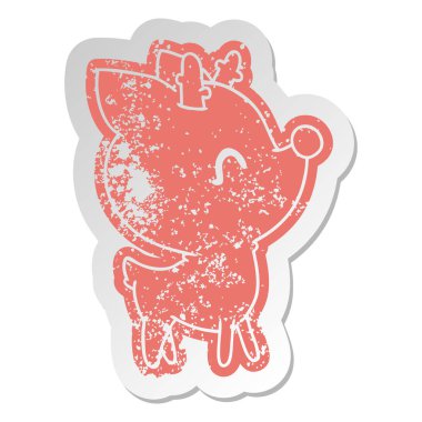 sıkıntılı eski çizgi film etiketi kawaii sevimli geyik