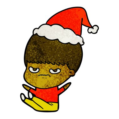 Noel Baba şapkası giyen bir çocuk dokulu çizgi film el çekilmiş