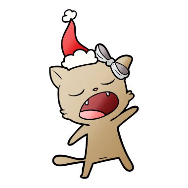 Noel Baba şapkası giyen bir şarkı kedi degrade çizgi film