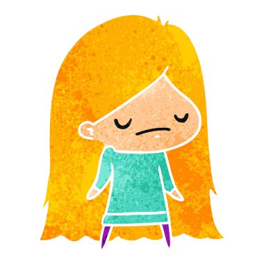 bir şirin kawaii kız Retro karikatür çizimi