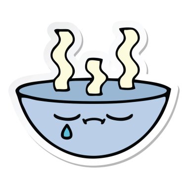 bir sevimli çizgi tas sıcak çorba etiket