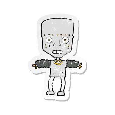 bir çizgi film robot Retro sıkıntılı etiket