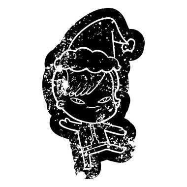 sevimli çizgi sıkıntılı simgesi hipster saç kesimi ile bir kızın giymek