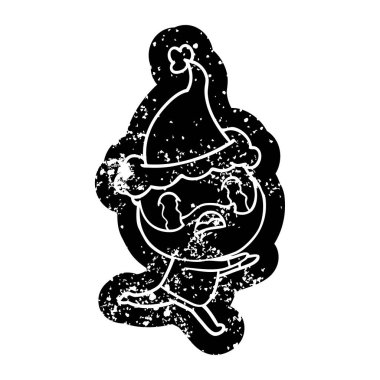 sakallı bir adam giyen Noel Baba şapkası ağlıyor ilginç karikatür sıkıntılı simgesi