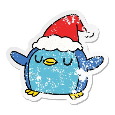 Noel sıkıntılı etiket karikatür kawaii Penguin el çekilmiş