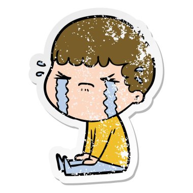 ağlayan bir çizgi film adamın sıkıntılı etiket