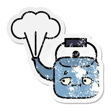 su ısıtıcısı dumanı tüten bir sevimli çizgi sıkıntılı etiket