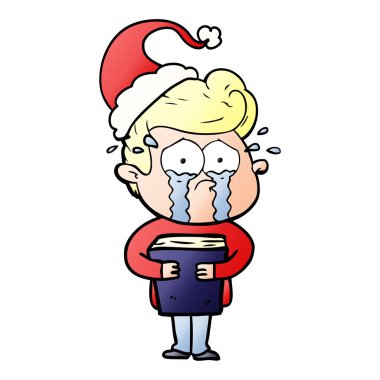 ağlayan bir adam Noel Baba şapkası giyen kitap, degrade çizgi film