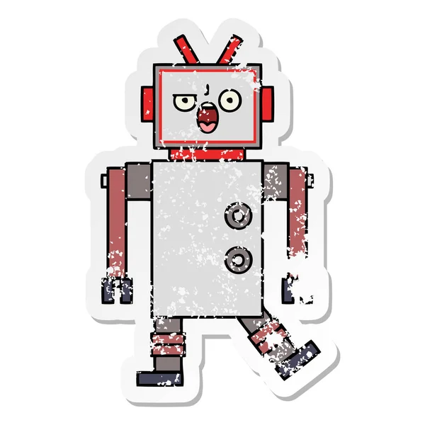 Distressed Sticker Cute Cartoon Robot — Stock Vector