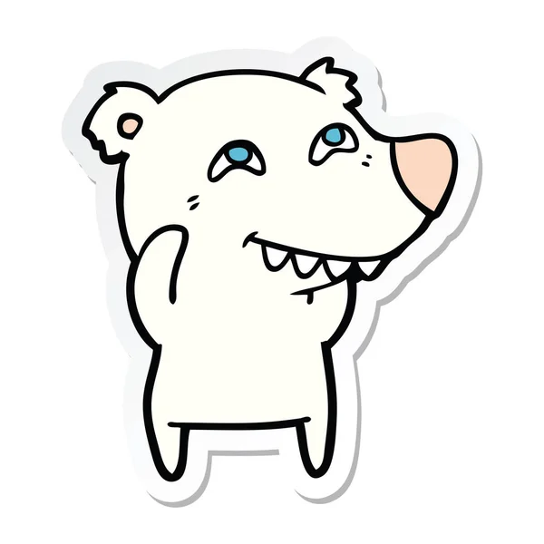 Etiqueta Urso Polar Dos Desenhos Animados Mostrando Dentes — Vetor de Stock