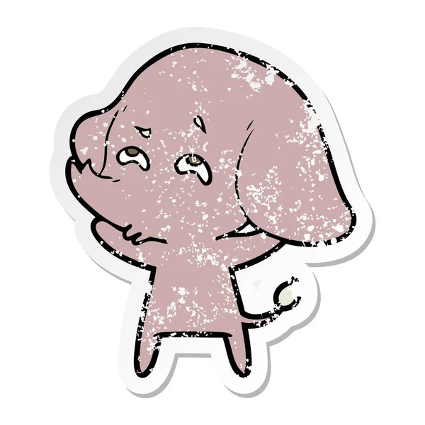 Etiqueta Angustiada Elefante Desenho Animado Lembrando —  Vetores de Stock