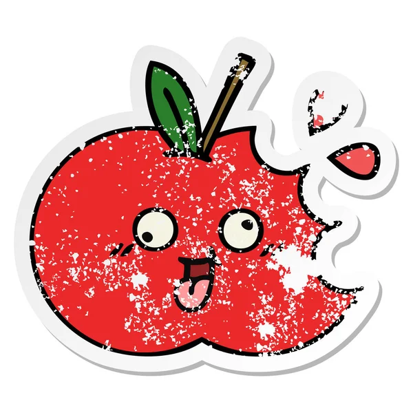 Autocollant Affligé Une Jolie Bande Dessinée Pomme Rouge — Image vectorielle