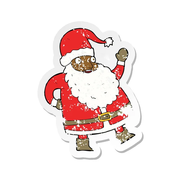 Retro Noodlijdende Sticker Van Een Grappige Cartoon Voor Wapperende Santa — Stockvector