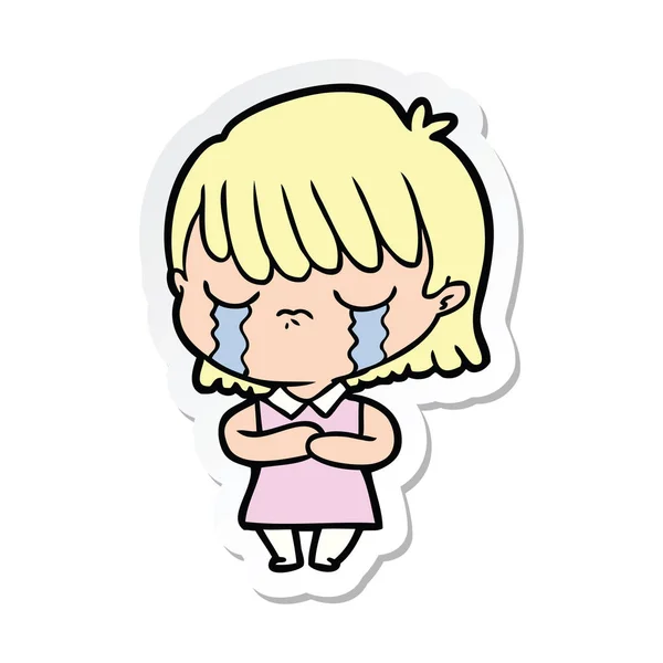 Sticker Cartoon Woman Crying — Stock Vector