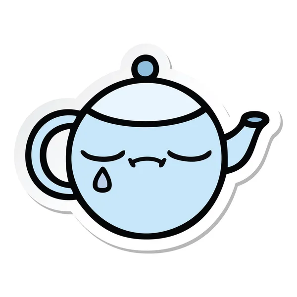 Aufkleber Einer Niedlichen Karikatur Traurige Teekanne — Stockvektor