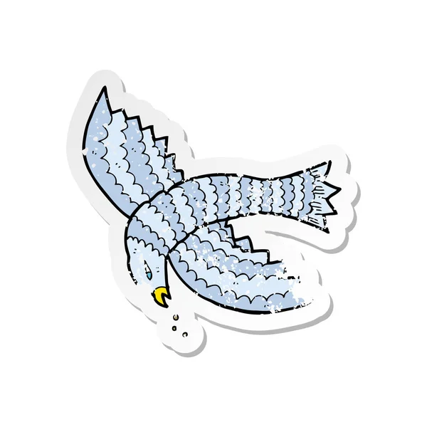 Etiqueta angustiada retro de um pássaro voador dos desenhos animados — Vetor de Stock