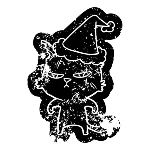 Tuff tecknad nödställda ikonen av en katt som santa hatt — Stock vektor