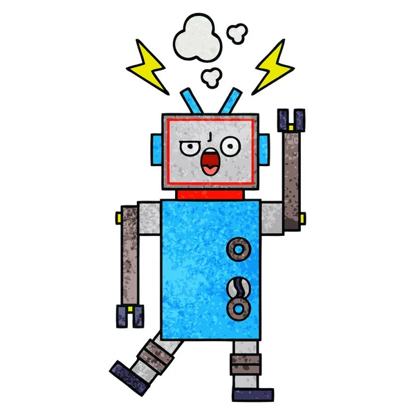 Retro Grunge Doku Karikatür Kırık Bir Robot — Stok Vektör