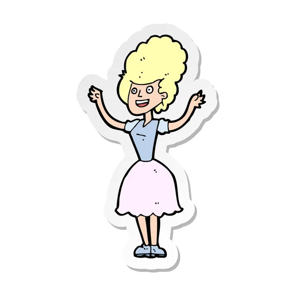 Sticker van de vrouw van een cartoon gelukkige jaren 1950 — Stockvector