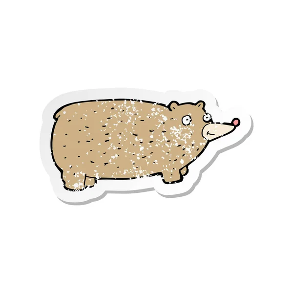 Retro Distressed Sticker Funny Cartoon Bear — Stock Vector