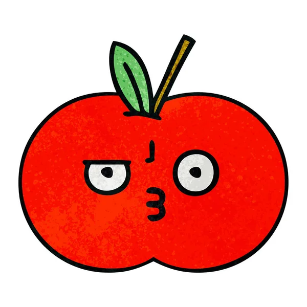 复古的格格纹理卡通一个红色的苹果 — 图库矢量图片