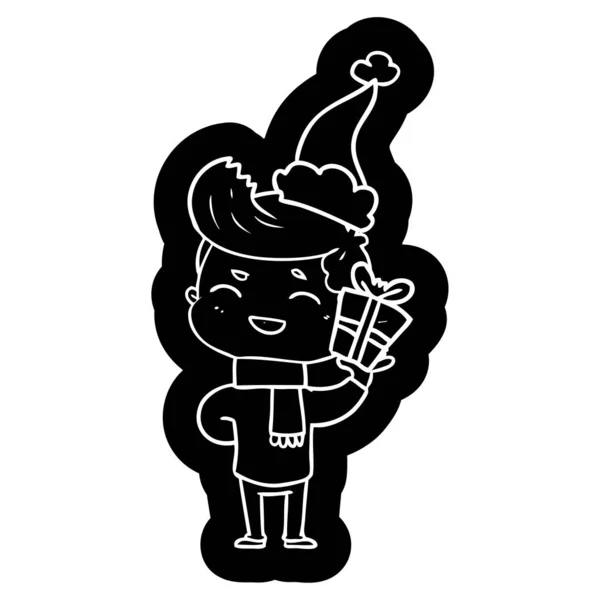 Ícone Desenho Animado Peculiar Homem Rindo Usando Chapéu Papai Noel —  Vetores de Stock
