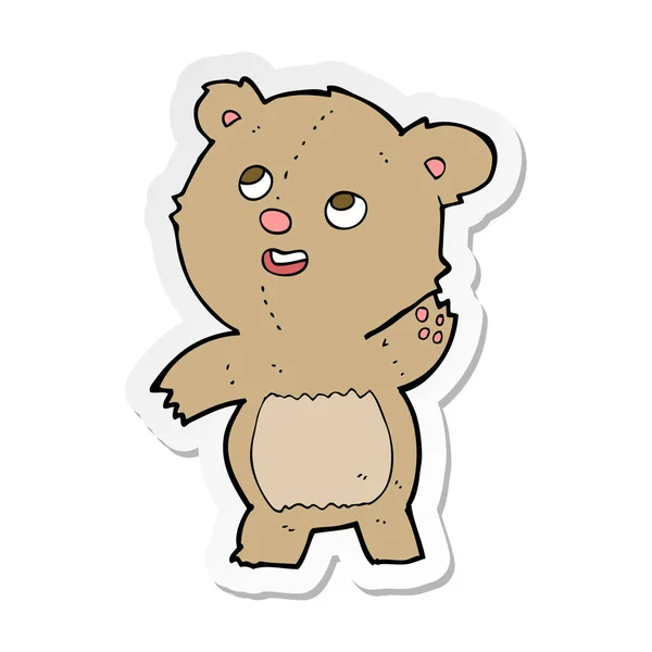 Pegatina de un lindo oso de peluche ondeante de dibujos animados — Vector de stock