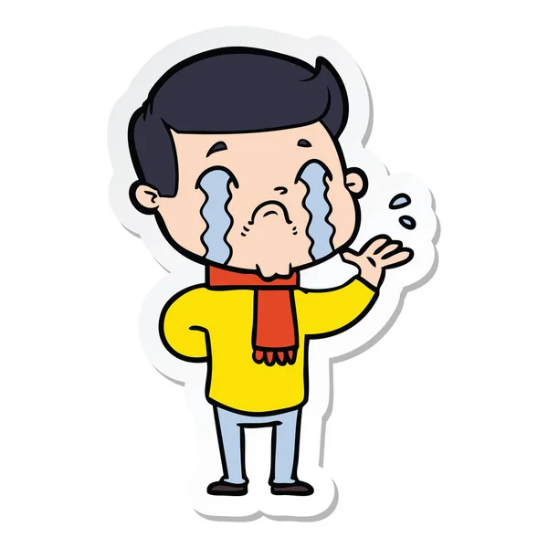 Sticker Cartoon Man Crying — Stock Vector