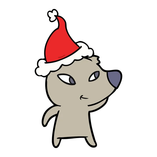 Bonito Mão Desenhado Linha Desenho Urso Vestindo Santa Chapéu —  Vetores de Stock