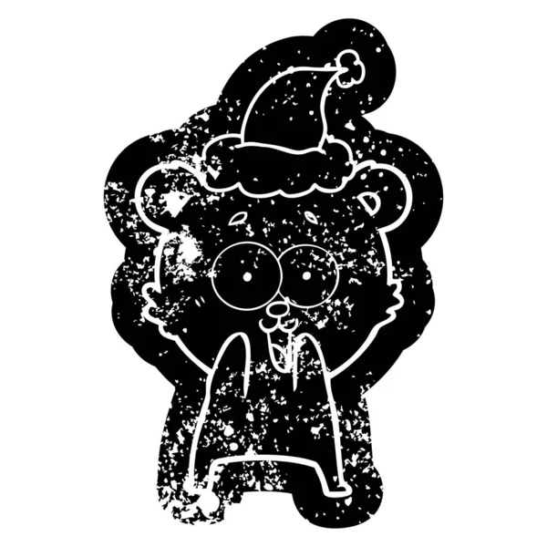 Excité ours en peluche dessin animé icône affligée d'un santa ha usure — Image vectorielle